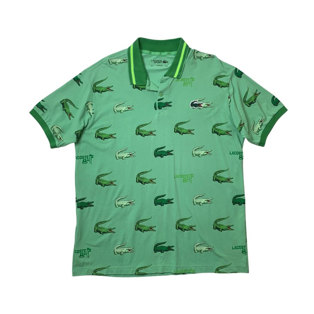 Lacoste Sport Shirt Mens XL Green Golf Crocodile Print Classic Fit Performance